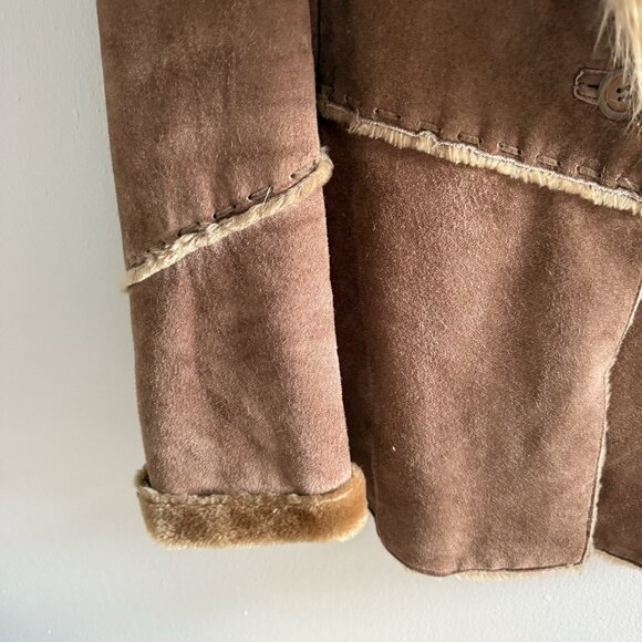 VTG Penny Lane Coat Sz XL Suede Leather Faux Fur Trim Y2K 70s Boho Patchwork - Picture 8 of 14
